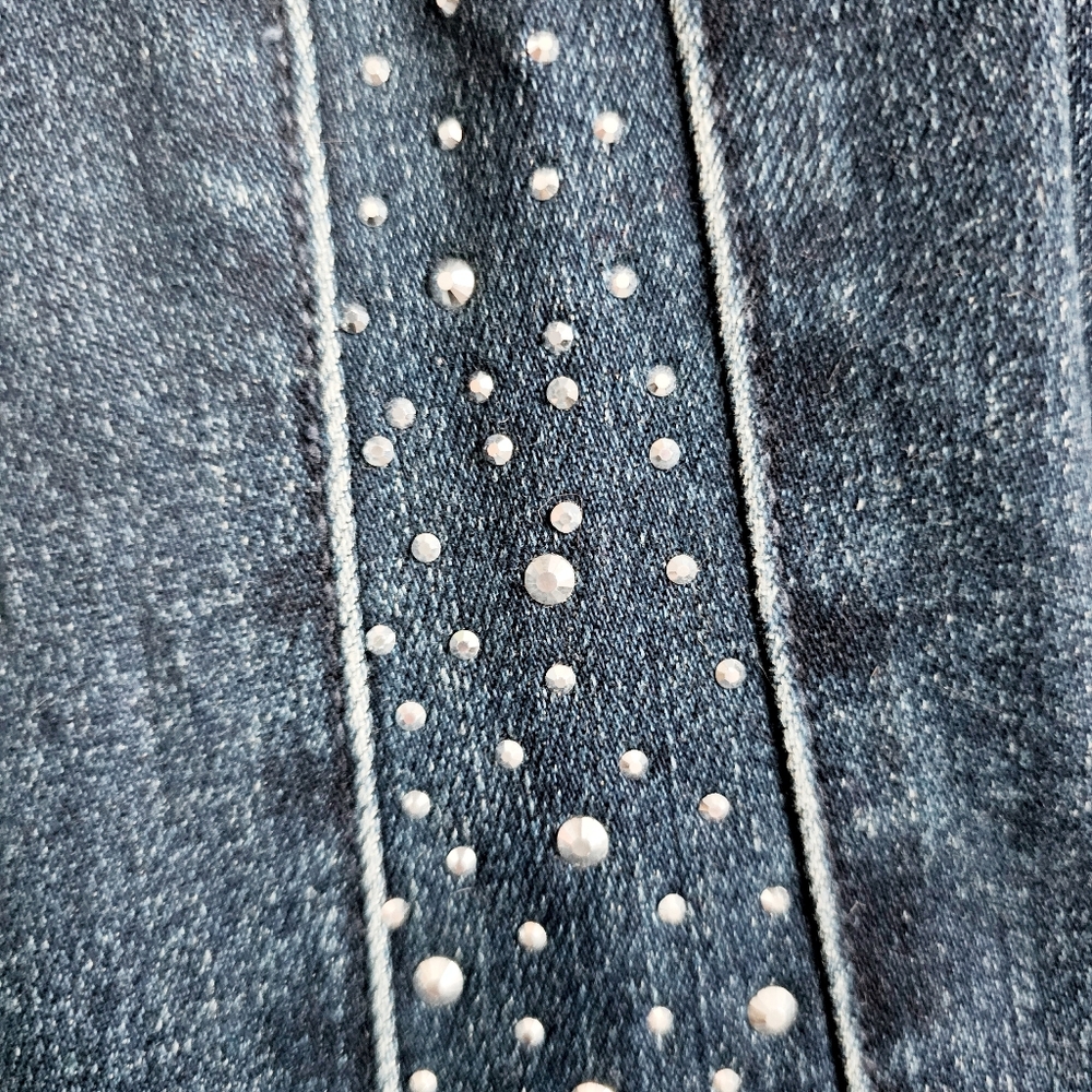 Judy Blue High Rise Dark Wash Rhinestone Side Panel Flare Jeans Raw Hem 9/29 NEW - Picture 7 of 14